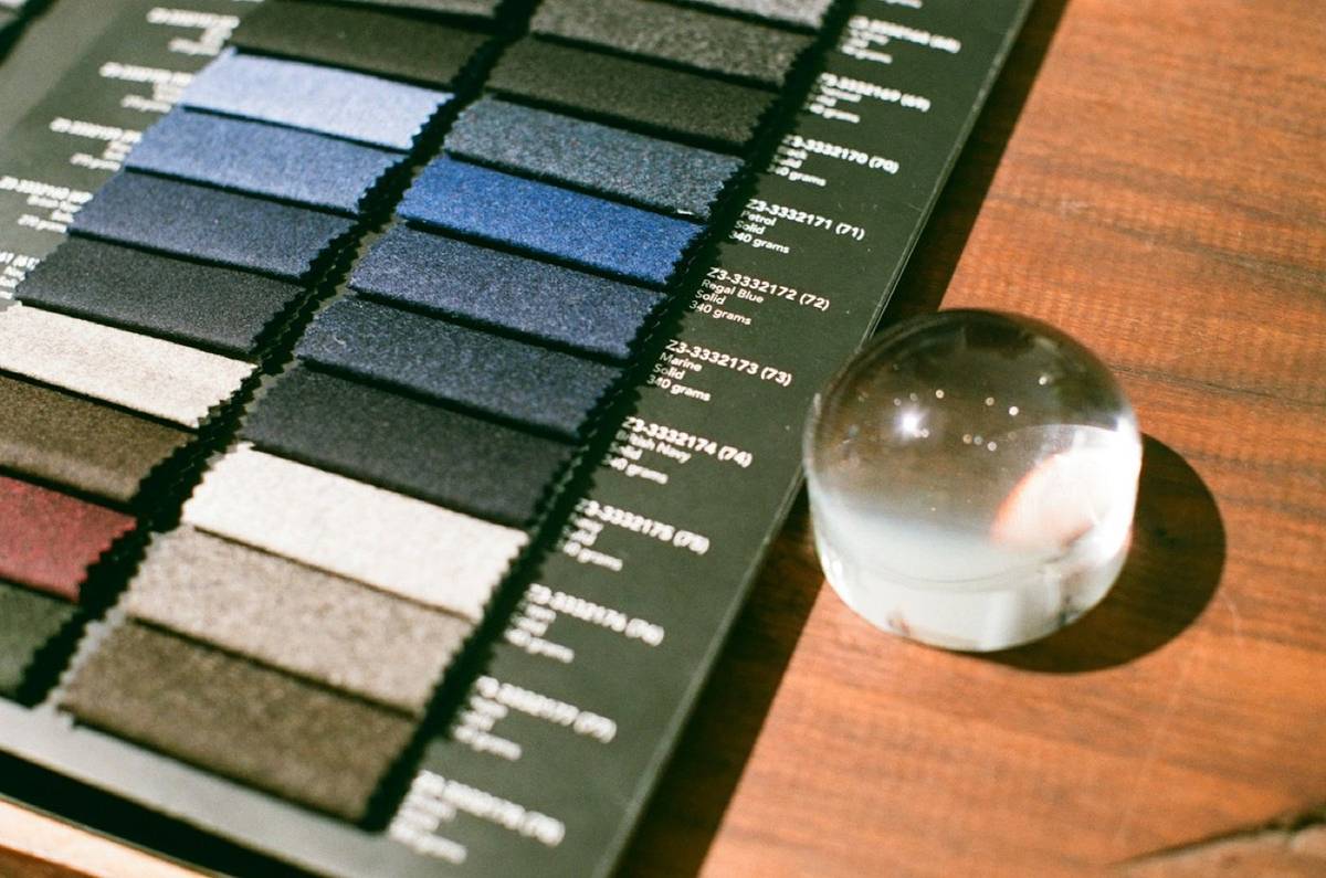 Fabric swatch card with a ruler