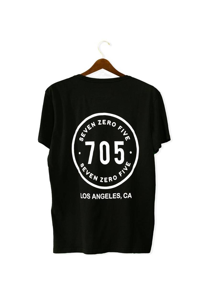 Black t-shirt with a centred circular print